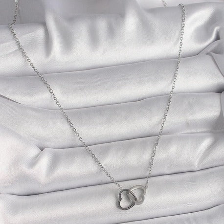 316L Çelik Gümüş Renk Zincir Birleşik Kalp Model Kadın Kolye