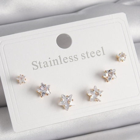 316L Çelik Gold Renk Zirkon Taşlı Yıldız Model Kadın Küpe Seti