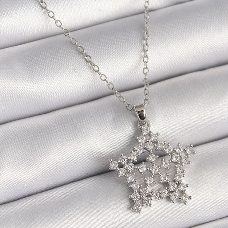 316L Çelik Gümüş Renk Zincir Zirkon Taşlı Kar Tanesi Model Kadın Kolye
