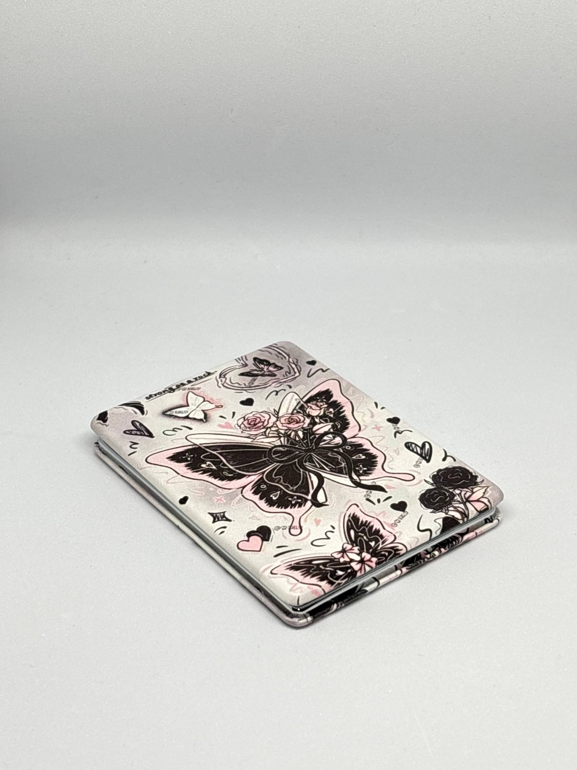 İthal Siyah Pembe Makyaj Cep Aynası